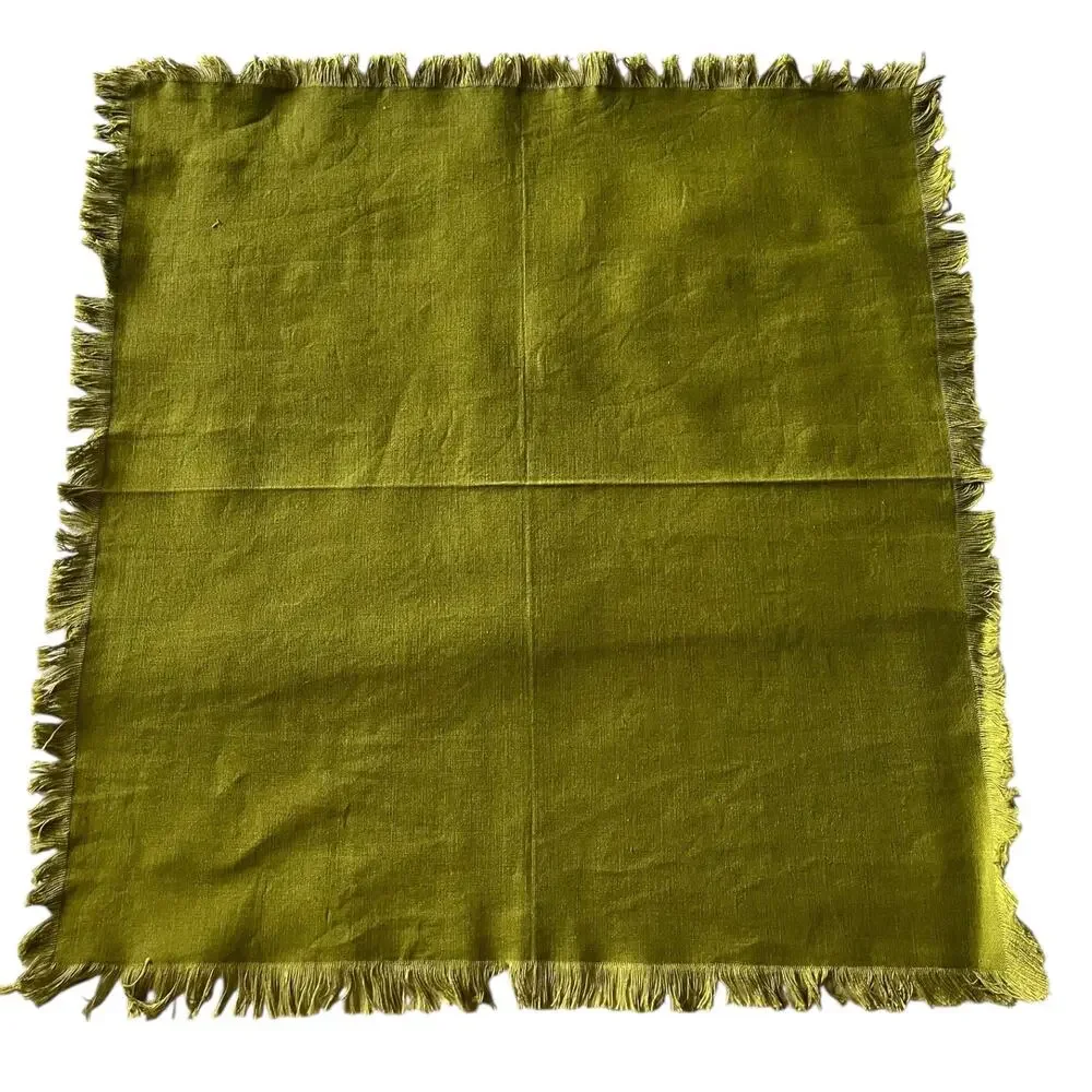 Vintage Set of 7 Dinner Linen Napkins Neutral Colors Fringed Farmhouse Boho